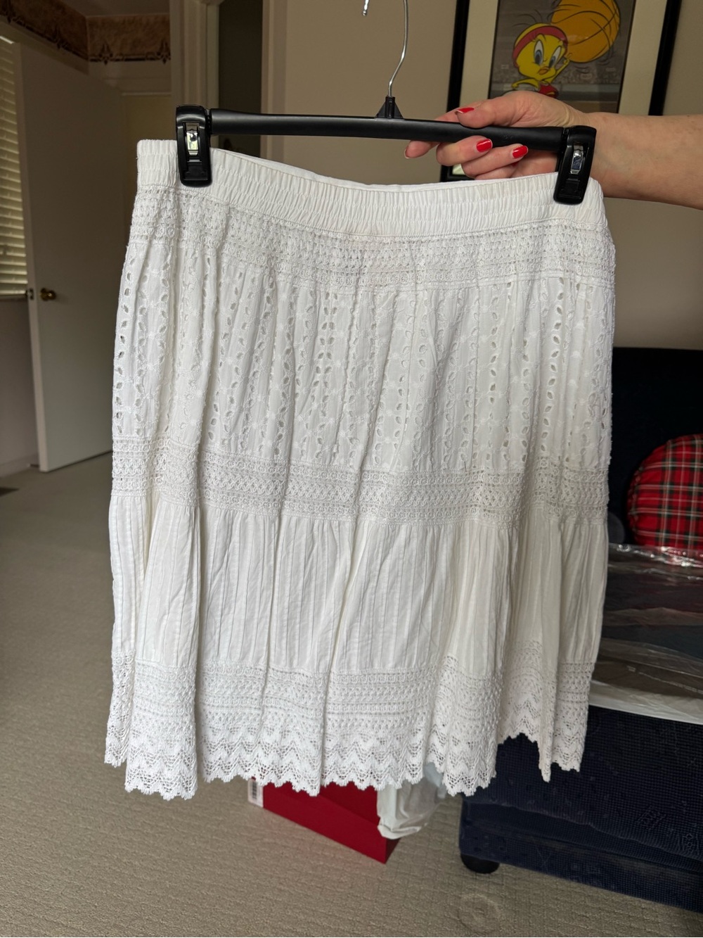 Studio West Apparel White Eyelet Lace Tiered Midi Skirt 100% Cotton XL Boho